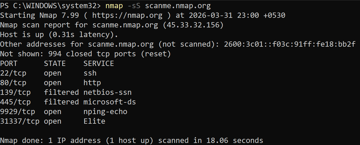 Nmap -sS (SYN Scan) Explained with Real Output (Beginner Guide 2026 ...